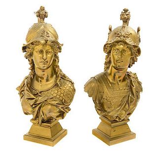 * A Pair of Continental Gilt Bronze Busts Height 18 inches.