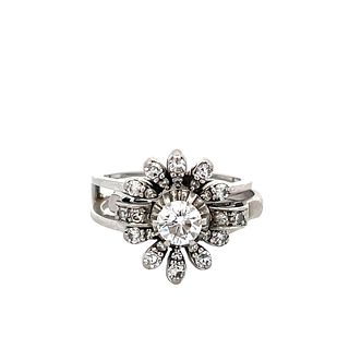 Platinum 18K Diamond Engagement Ring, Guard Ring