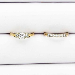 Vintage 14K Gold Diamond Engagement Ring and Band