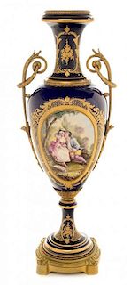 * A Sevres Style Gilt Metal Mounted Porcelain Urn Height 22 inches.