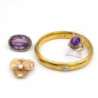 Antique 14K , Gold-Filled Amethyst Ring, Pin, Bracelet