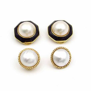 Two Pairs of 14K Gold Mabe Pearl Earrings