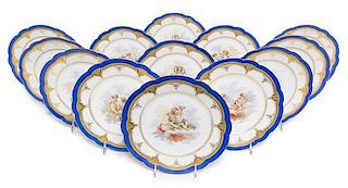 * A Set of Thirteen Sevres Style Porcelain Plates Diameter 9 7/8 inches.