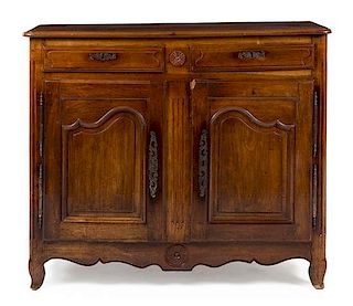 * A Louis XV Provincial Fruitwood Cabinet Height 42 3/4 x width 50 x depth 18 inches.