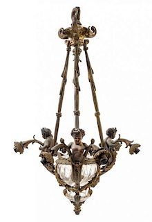 A Louis XV Style Gilt Bronze Six-Light Chandelier Height 44 inches.