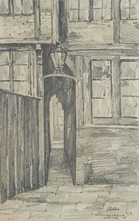 M. STOBBE (1883-1963), Courtyard in Hamburg's G&#228;ngeviertel, around 1922, Charcoal