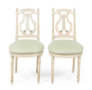 A Pair of Neoclassical Style Painted Side Chairs Height 33 1/4 inches.