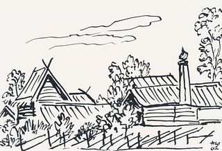 H. WINGLER (1896-1981), Viking huts with gardens,  1962, Felt-tip pen