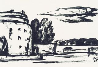 H. WINGLER (1896-1981), Moated castle near Stockholm,  1962, Indian ink