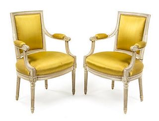 A Pair of Louis XVI Painted Fauteuils Height 33 7/8 inches.