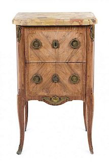 * A Louis XV/XVI Transitional Tulipwood Commode Height 33 x width 19 1/2 x depth 12 3/4 inches.