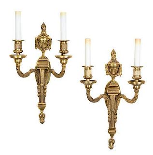 A Pair of Louis XVI Style Gilt Bronze Sconces Height 18 inches.