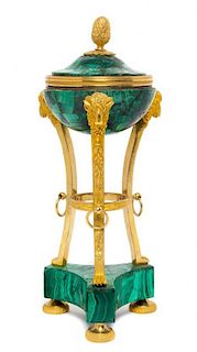 A Gilt Bronze and Malachite Cassolette Height 8 1/2 inches.