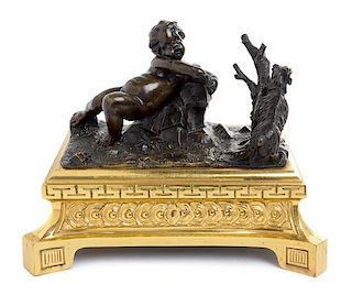 A Continental Bronze Figural Group Width 8 3/8 inches.