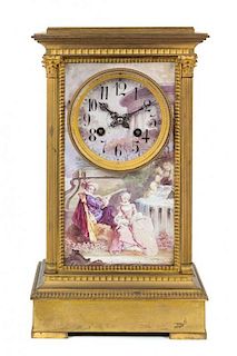 * A French Porcelain Mounted Gilt Bronze Mantel Clock Height 13 1/4 inches.