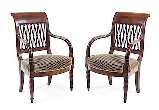 * A Pair of Louis Philippe Mahogany Armchairs Height 36 inches.