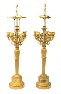 * A Pair of Louis Philippe Style Gilt Bronze Five-Light Candelabra Height 32 1/2 inches.