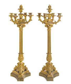 * A Pair of Napoleon III Gilt Bronze Five-Light Candelabra Height 25 inches.