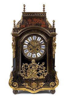 A Napoleon III Style Boulle Marquetry Mantel Clock Height 19 inches.