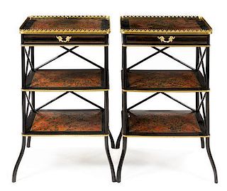 A Pair of Napoleon III Gilt Bronze Mounted Boulle Marquetry Tables de Nuit Height 31 x width 18 1/4 x depth 14 1/4 inches.