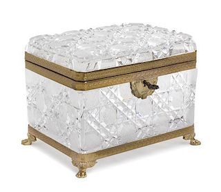 A French Gilt Metal Mounted Cut Glass Table Casket Height 5 3/4 x width 7 1/2 inches.
