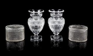 A Pair of Baccarat Cut Glass Urns Height of urn 7 1/8 inches.