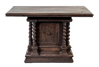 * An Italian Baroque Walnut Table Height 32 1/4 x width 49 1/4 x depth 25 3/4 inches.