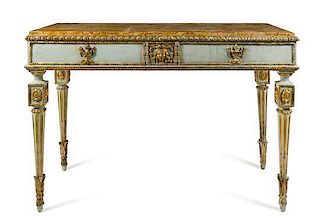 * An Italian Painted and Parcel Gilt Console Table Height 39 x width 60 1/2 x depth 28 inches.