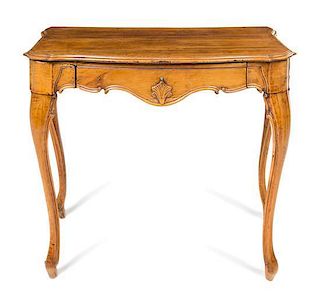 * An Italian Fruitwood Console Table Height 29 1/2 x width 35 5/8 x depth 20 1/2 inches.