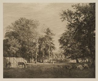 Unknown (19th), Landscape with grazing horses, around 1900, Photogravure