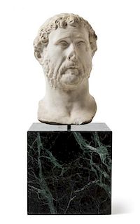 * A Roman Marble Portrait Head of a Man Height 16 1/2 x width 9 x depth 8 inches.