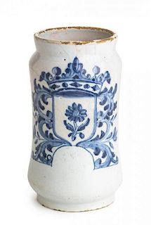 * A Spanish Pottery Albarello Height 8 3/4 inches.