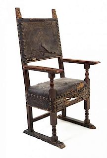 * A Spanish Baroque Style Walnut Armchair Height 55 inches.