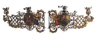 * A Pair of Large Painted and Parcel Gilt Iron Sconces Width 46 inches.