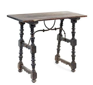 * A Spanish Baroque Walnut Table Height 30 1/4 x width 37 1/8 x depth 16 1/8 inches.