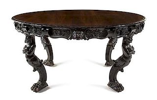 * A Renaissance Revival Mahogany Dining Table Height 30 x diameter 63 inches.