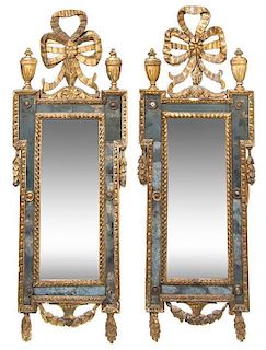* A Pair of Continental Giltwood Mirrors Height 50 x width 17 1/2 inches.