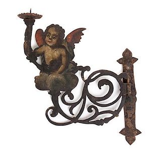 * A Painted and Parcel Gilt Iron Sconce Height 18 inches x depth 14 inches.