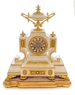 * A Gilt Bronze Mounted Onyx Mantel Clock Height 17 1/2 inches.