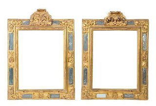 A Pair of Continental Mirror-Inset Giltwood Frames Largest height 30 1/2 x width 22 1/4 inches.