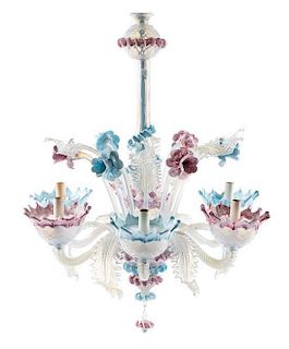 * A Venetian Glass Six-Light Chandelier Height 29 inches.
