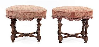 * A Pair of Continental Walnut Stools Height 19 inches.