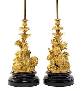 * A Pair of Continental Gilt Metal Figural Groups Height 26 inches.