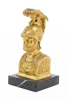 A Continental Gilt Bronze Bust Height 8 1/4 inches.