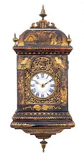 A Continental Japanned Bracket Clock Height overall 11 1/2 inches.