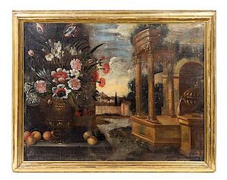 Artist Unknown, (Continental, 19th Century), Still Life with Urn, Flowers and Ruins in the Background