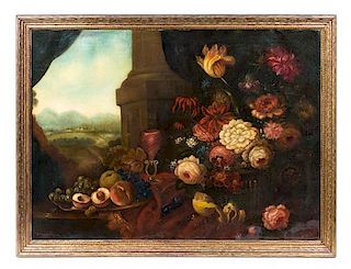 Artist Unknown, (Continental, 19th Century), Still Life with Flowers and Landscape