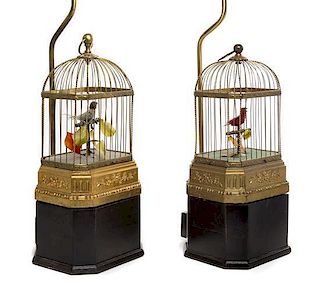 A Pair of Singing Birdcage Automata Height overall 27 1/2 inches.