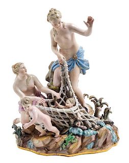 A Meissen Porcelain Figural Group Height 12 1/2 inches.