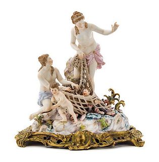 A Meissen Porcelain Figural Group Height overall 12 3/4 inches.
